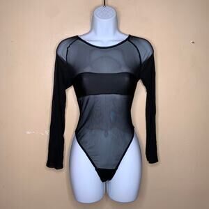 Mesh Zipper Women One Piece Bodysuit Small